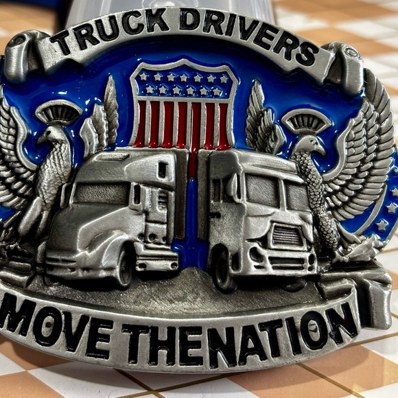 Truck Drivers Belt Buckle - Silver and Blue - Picture 6 of 7
